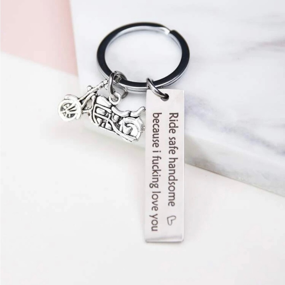 Motorcycle Drive Safely Key Chain I love you